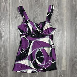 Iz Byer Y2K Satin Retro Purple &‎ Black Women's Top - Size M